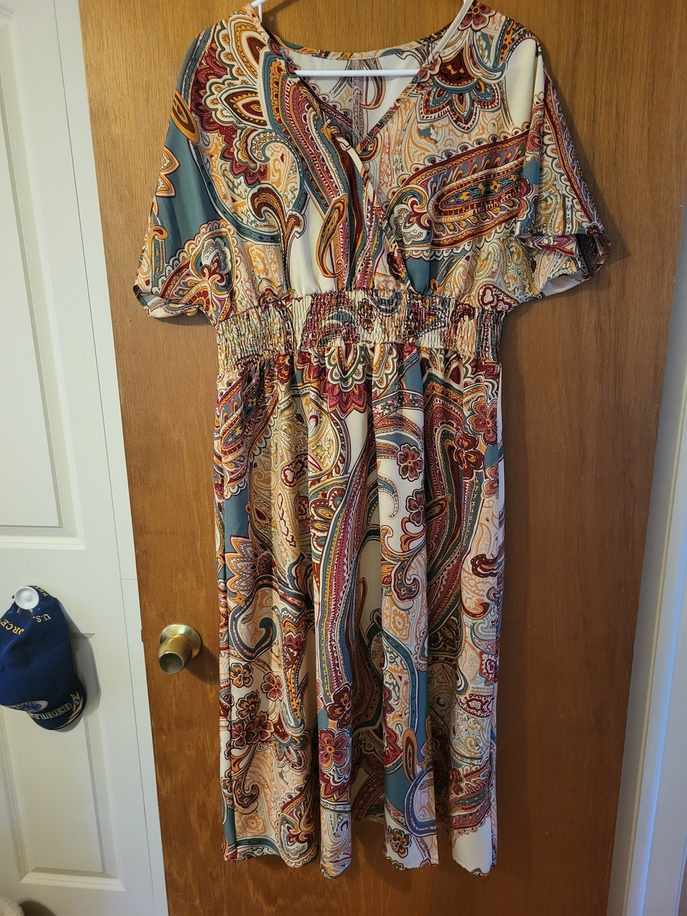 SHEIN Paisley Dress in Cream, Teal, Rust